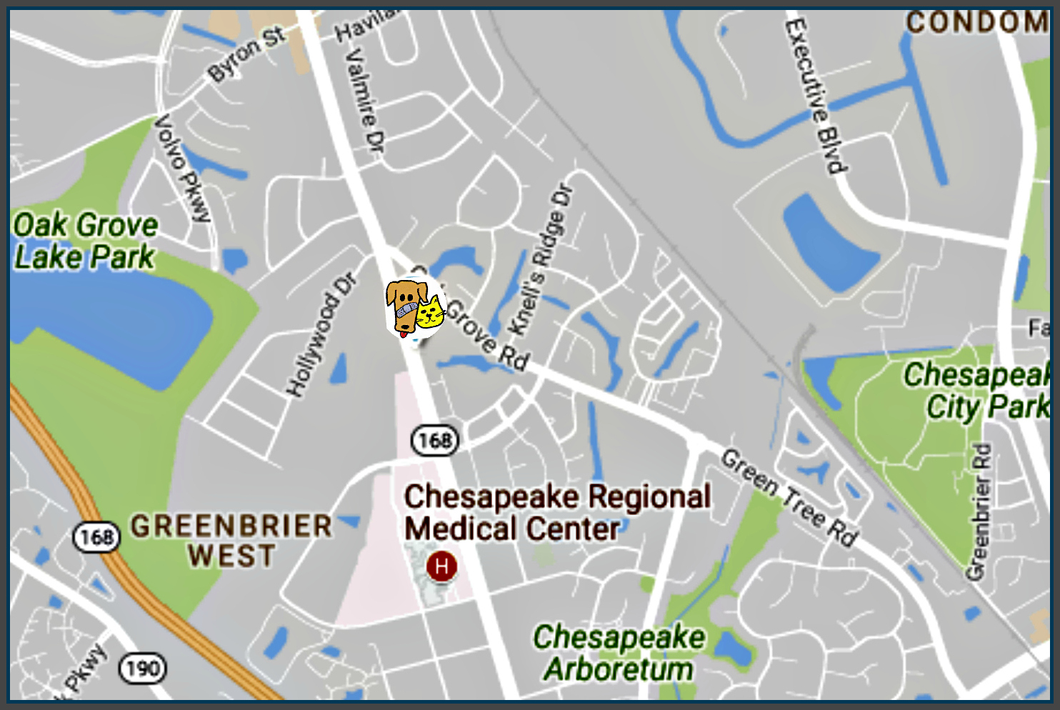 Animal Medical Clinic of Chesapeake 921 N Battlefield Blvd, Chesapeake, Va 23320 Great Bridge Hampton Roads Map Location